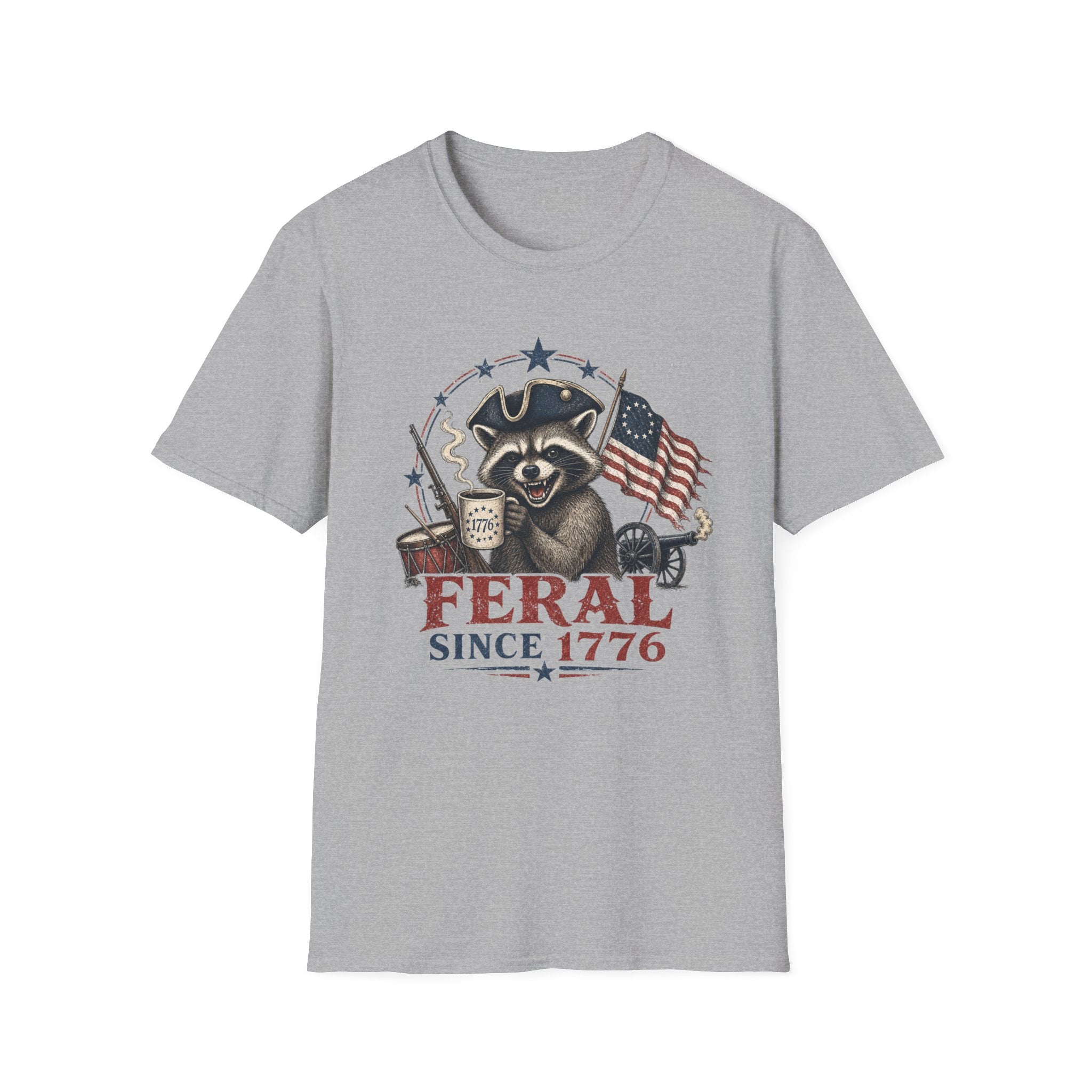 Feral Since 1776 T-Shirt — Patriotic Raccoon Flag Tee