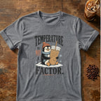 Penguin graphic for Temperature Is Not a Factor Penguin on Graphite-Heather T-shirt