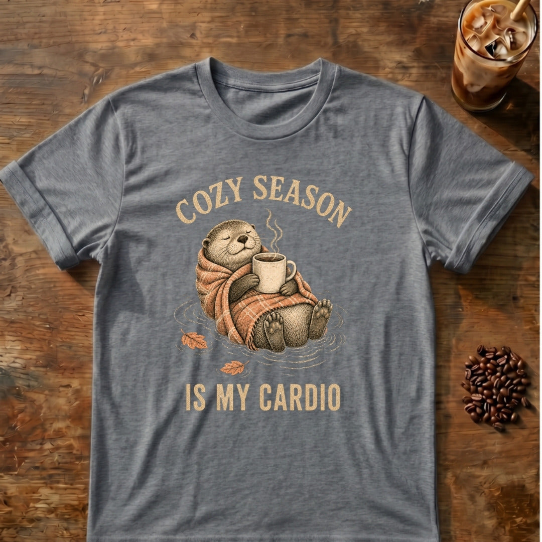 Otter graphic for Cozy Season Is My Cardio Otter on Graphite-Heather T-shirt