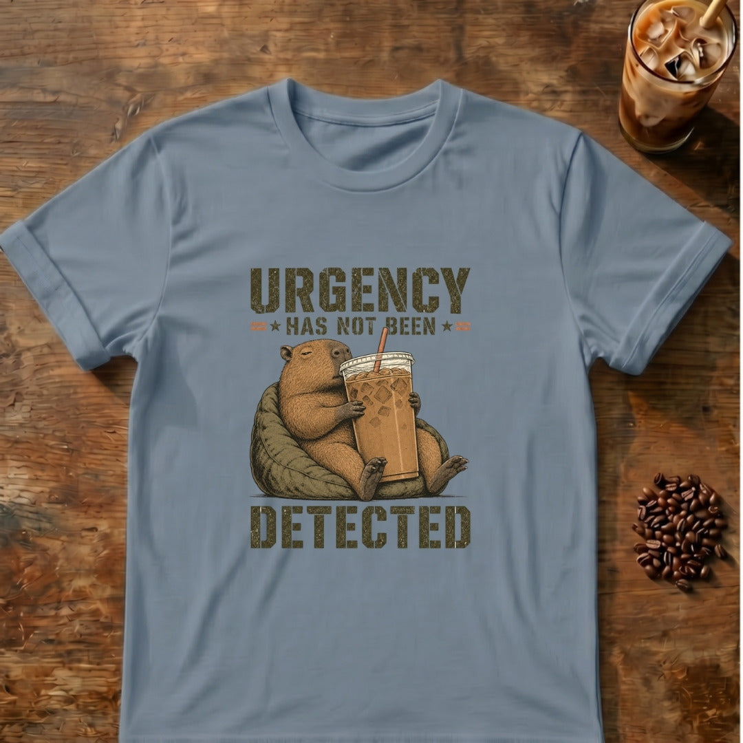 Capybara graphic for Urgency Not Detected Capybara on Stone-Blue T-shirt