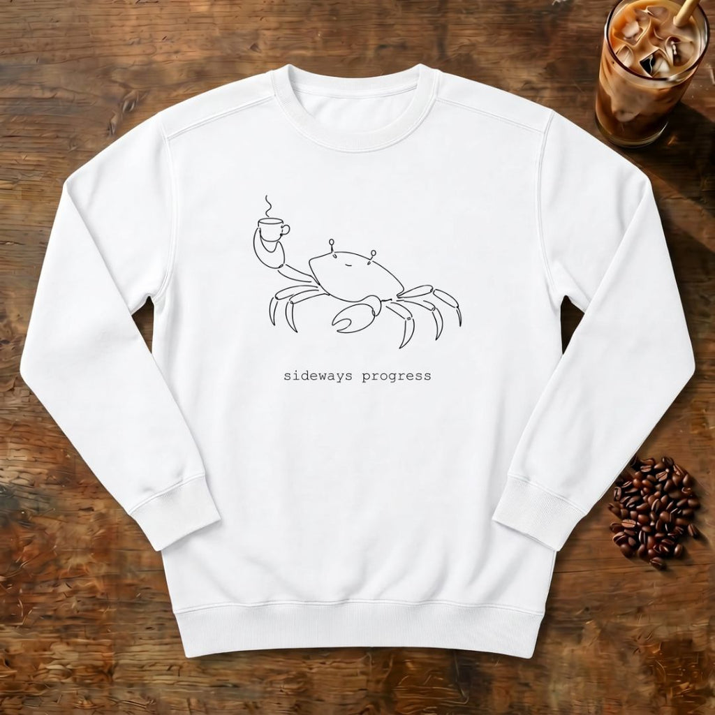 Crab Line Art Sweatshirt in White, a minimal line-art crab