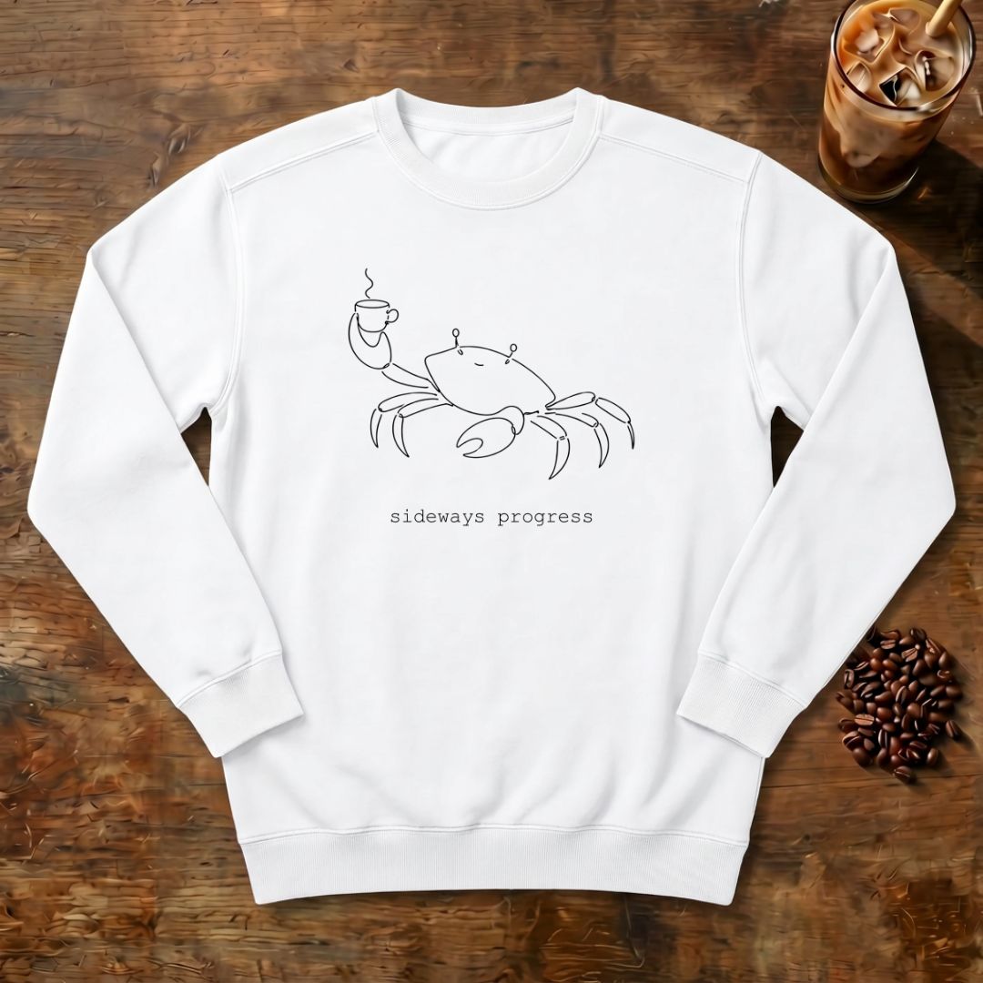 Crab Line Art Sweatshirt in White, a minimal line-art crab