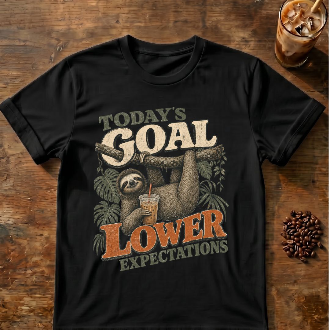 Today's Goal: Lower Expectations Funny Sloth Coffee T-Shirt