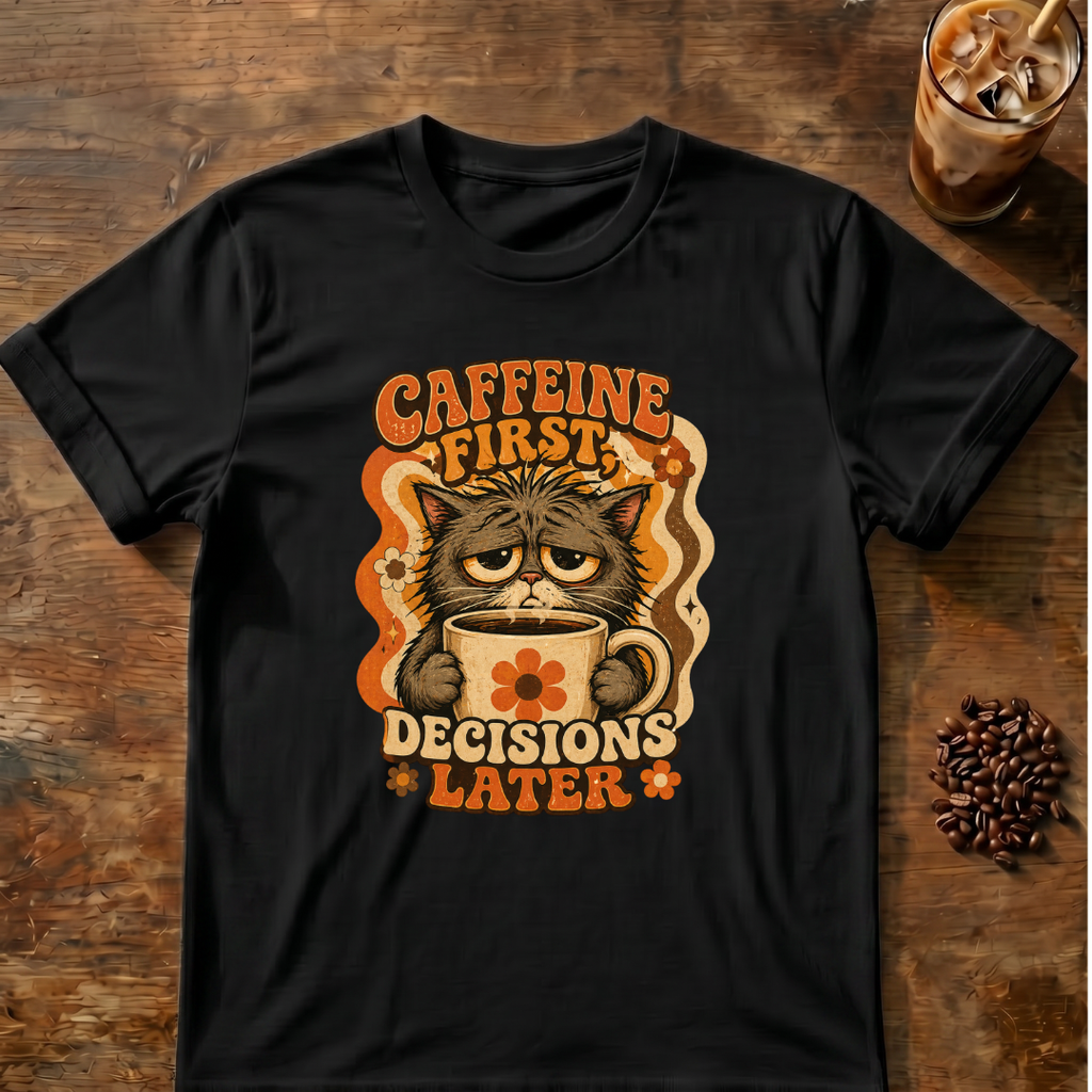 Caffeine First Cat T-Shirt