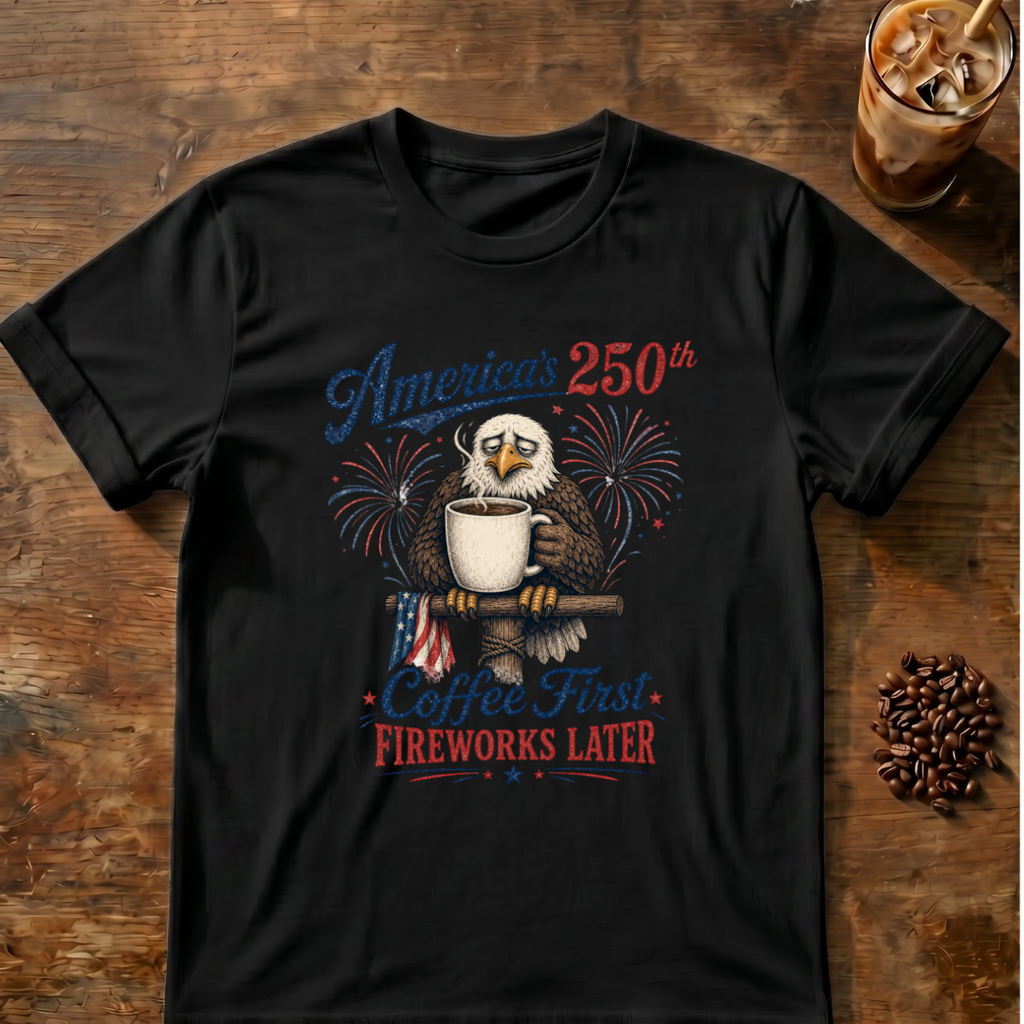 Coffee First, Fireworks Later T‑Shirt