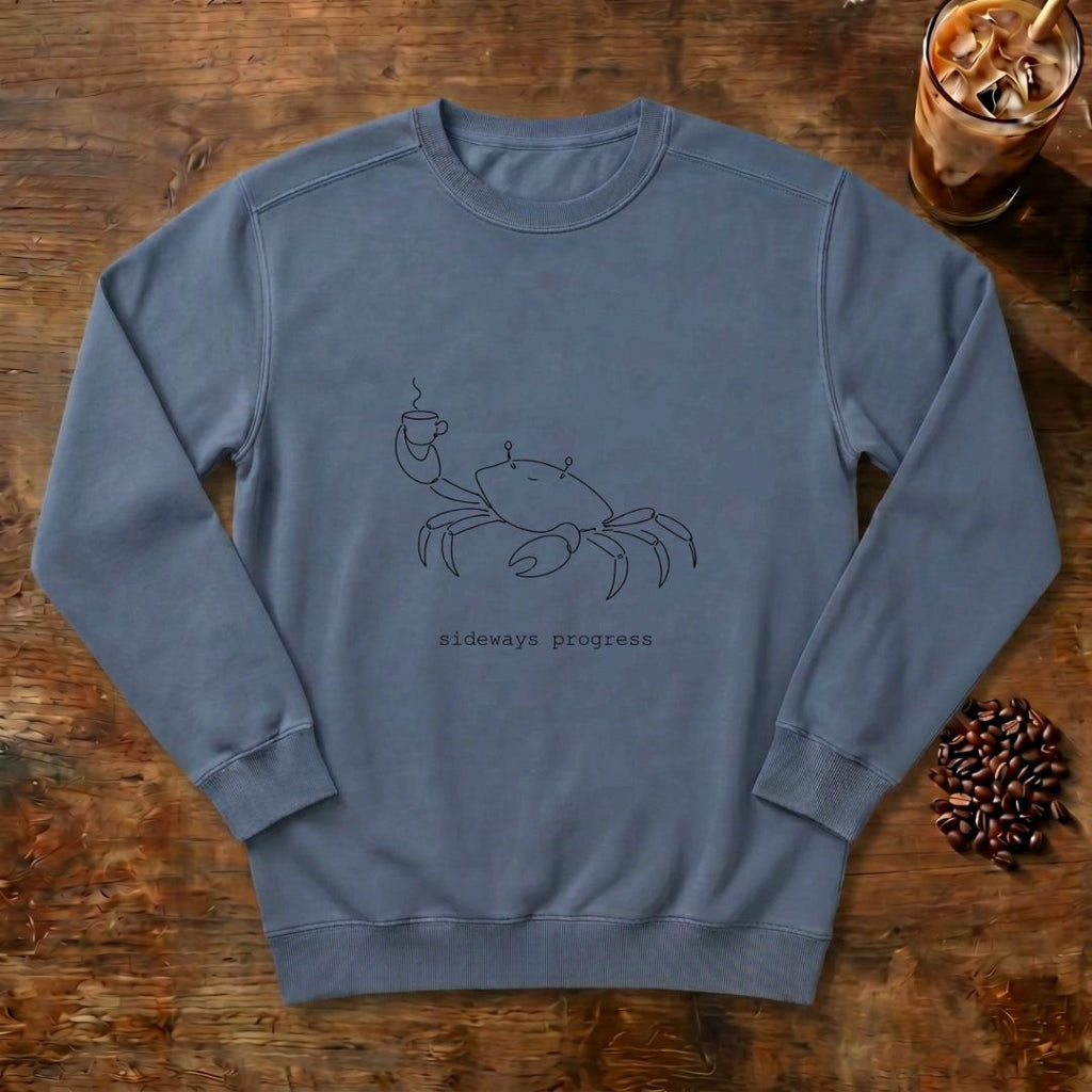 Crab Line Art Sweatshirt in Blue Jean, a minimal line-art crab