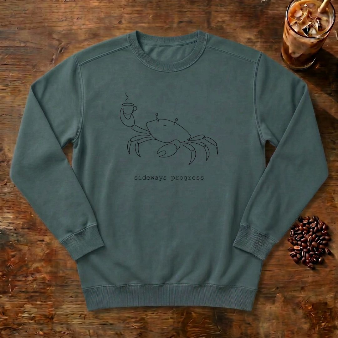 Crab Line Art Sweatshirt in Blue Spruce, a minimal line-art crab