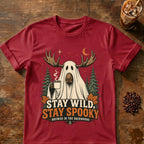 Moose coffee graphic for Stay Wild Stay Spooky Moose on cardinal-red T-shirt