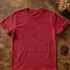 Capybara coffee graphic for Minimum Required Effort Capybara on cardinal-red T-shirt