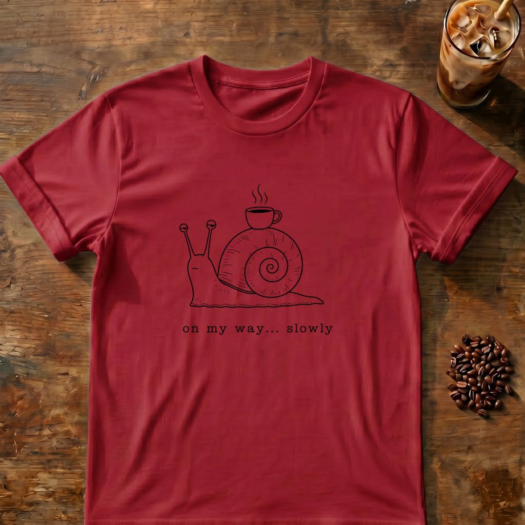 Snail coffee graphic for Minimal Snail with Coffee on cardinal-red T-shirt