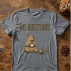 Capybara coffee graphic for No Questions Capybara on graphite-heather T-shirt