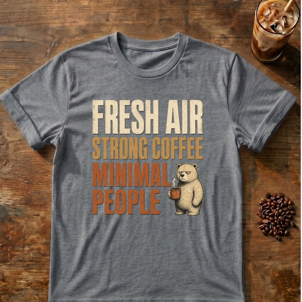 Bear coffee graphic for Fresh Air on graphite-heather T-shirt