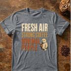 Bear coffee graphic for Fresh Air on graphite-heather T-shirt