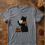Cat coffee graphic for Halloween Black Cat Coffee on graphite-heather T-shirt
