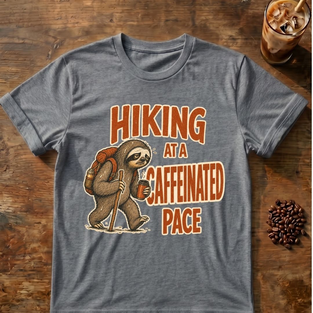 Sloth coffee graphic for Pace Sloth on graphite-heather T-shirt