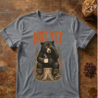 Bear coffee graphic for Not Yet Bear on graphite-heather T-shirt