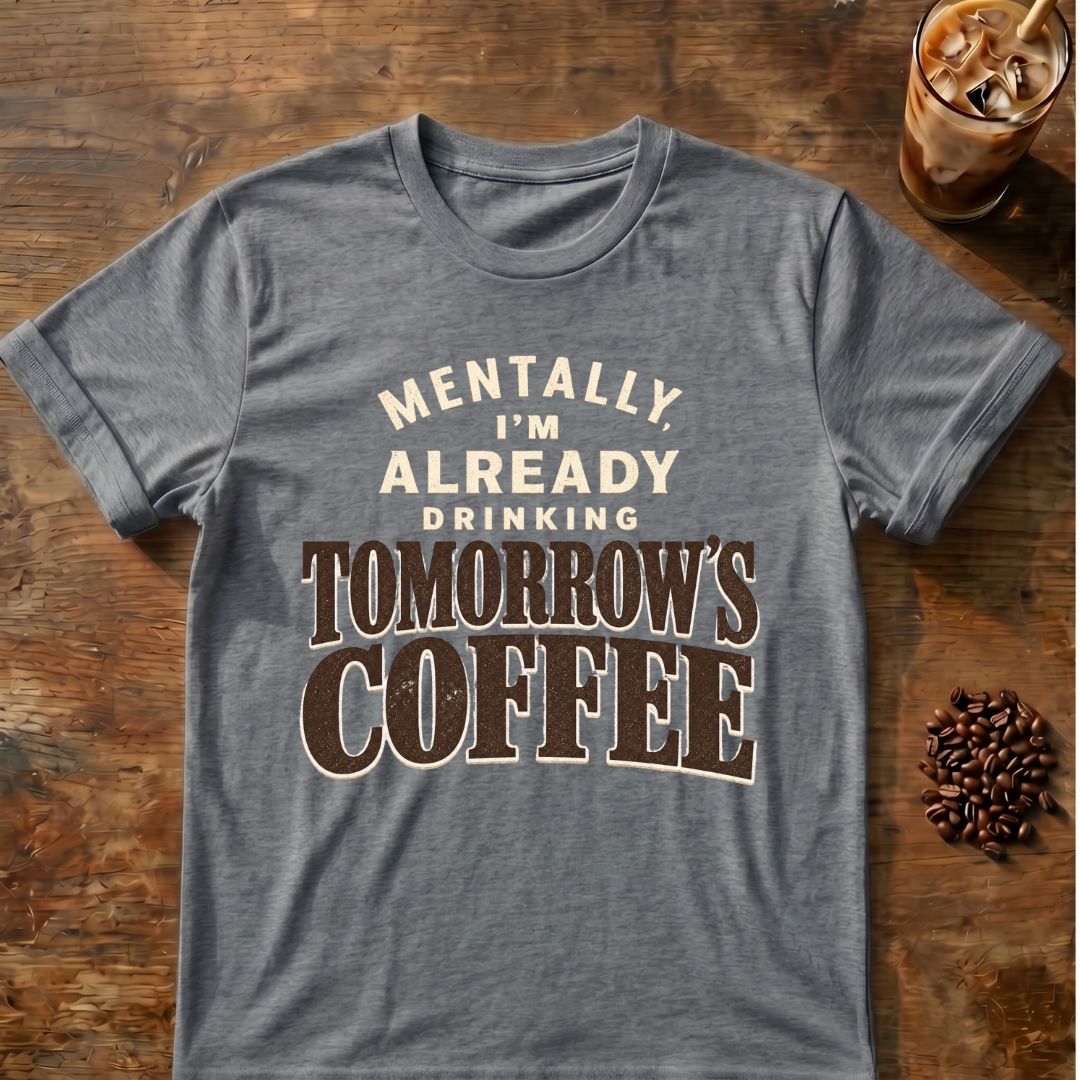 Coffee graphic for Mentally Drinking Tomorrow's Coffee on graphite-heather T-shirt