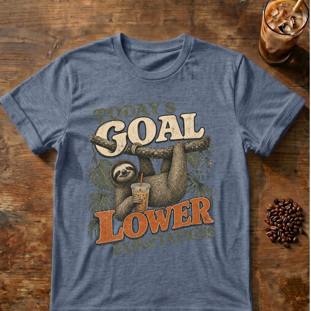 Today's Goal: Lower Expectations Funny Sloth Coffee T-Shirt