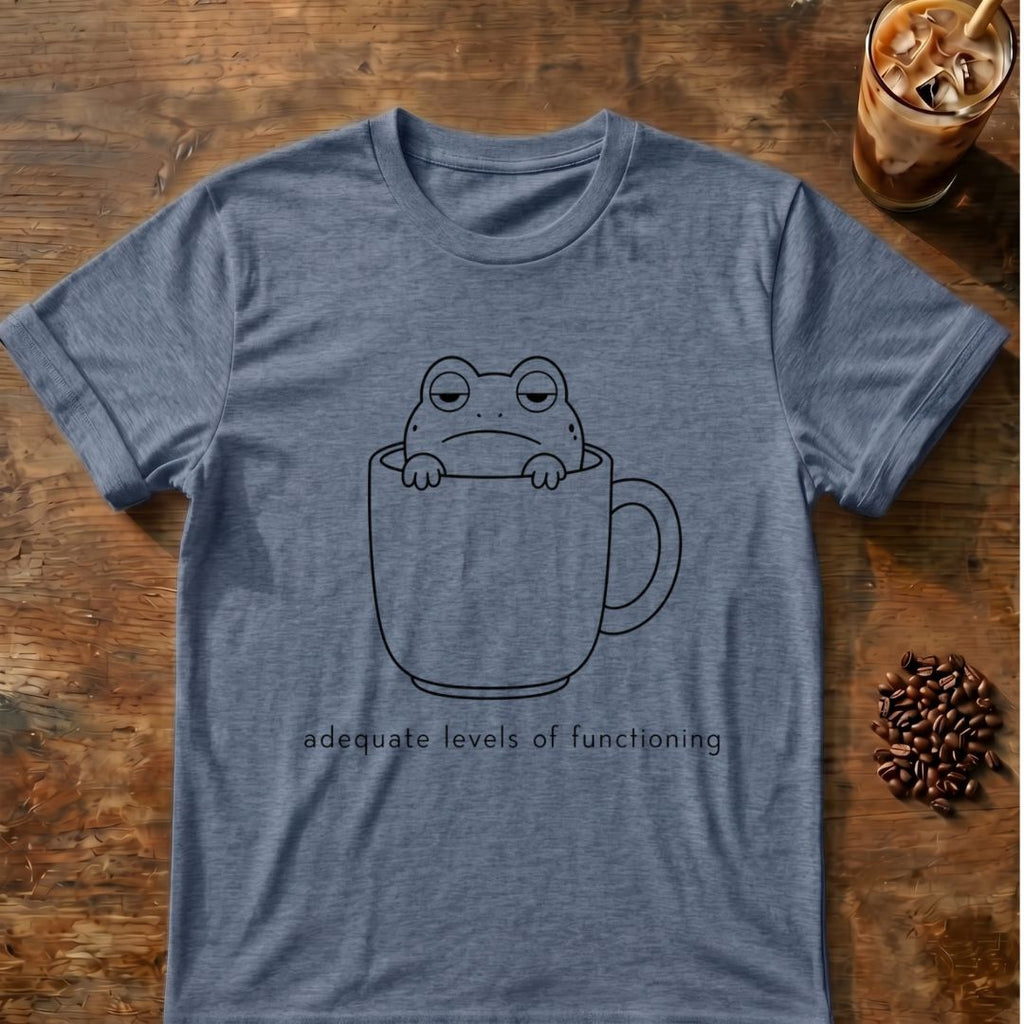 Coffee graphic for Minimal Frog in Coffee Mug on heather-indigo T-shirt