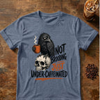 Raven coffee graphic for Not Brooding Raven on heather-indigo T-shirt