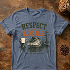 Coffee graphic for Respect the Locals Alligator on heather-indigo T-shirt