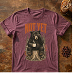 Bear coffee graphic for Not Yet Bear on heather-maroon T-shirt