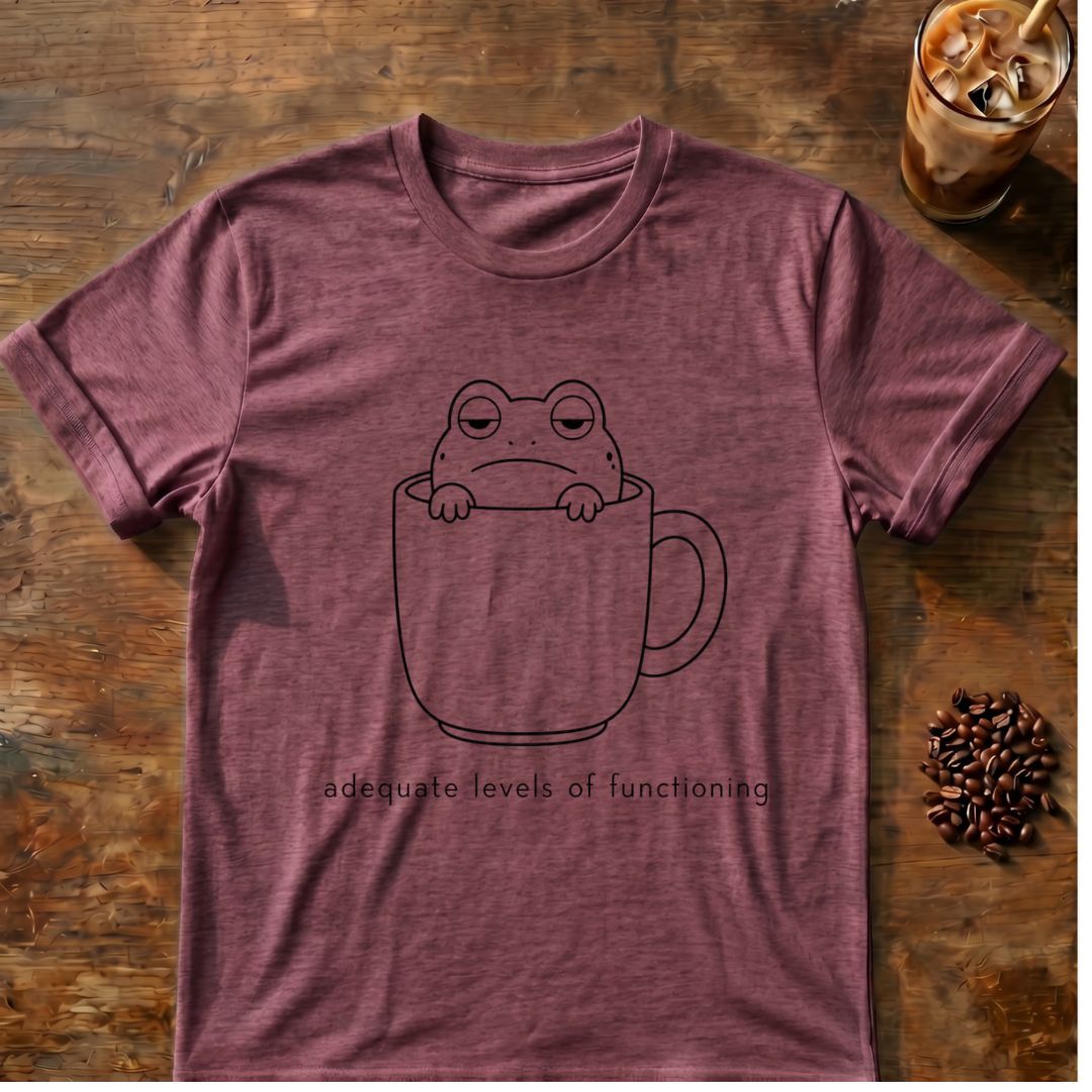Coffee graphic for Minimal Frog in Coffee Mug on heather-maroon T-shirt