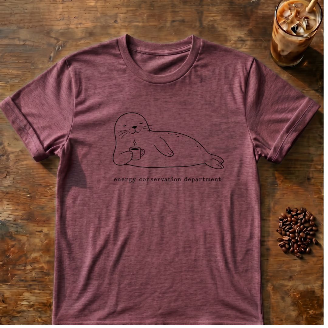 Seal coffee graphic for Cute Minimal Seal on heather-maroon T-shirt