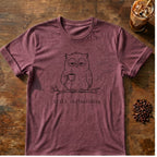 Owl coffee graphic for Minimal Line Art Owl Coffee on heather-maroon T-shirt