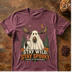 Moose coffee graphic for Stay Wild Stay Spooky Moose on heather-maroon T-shirt