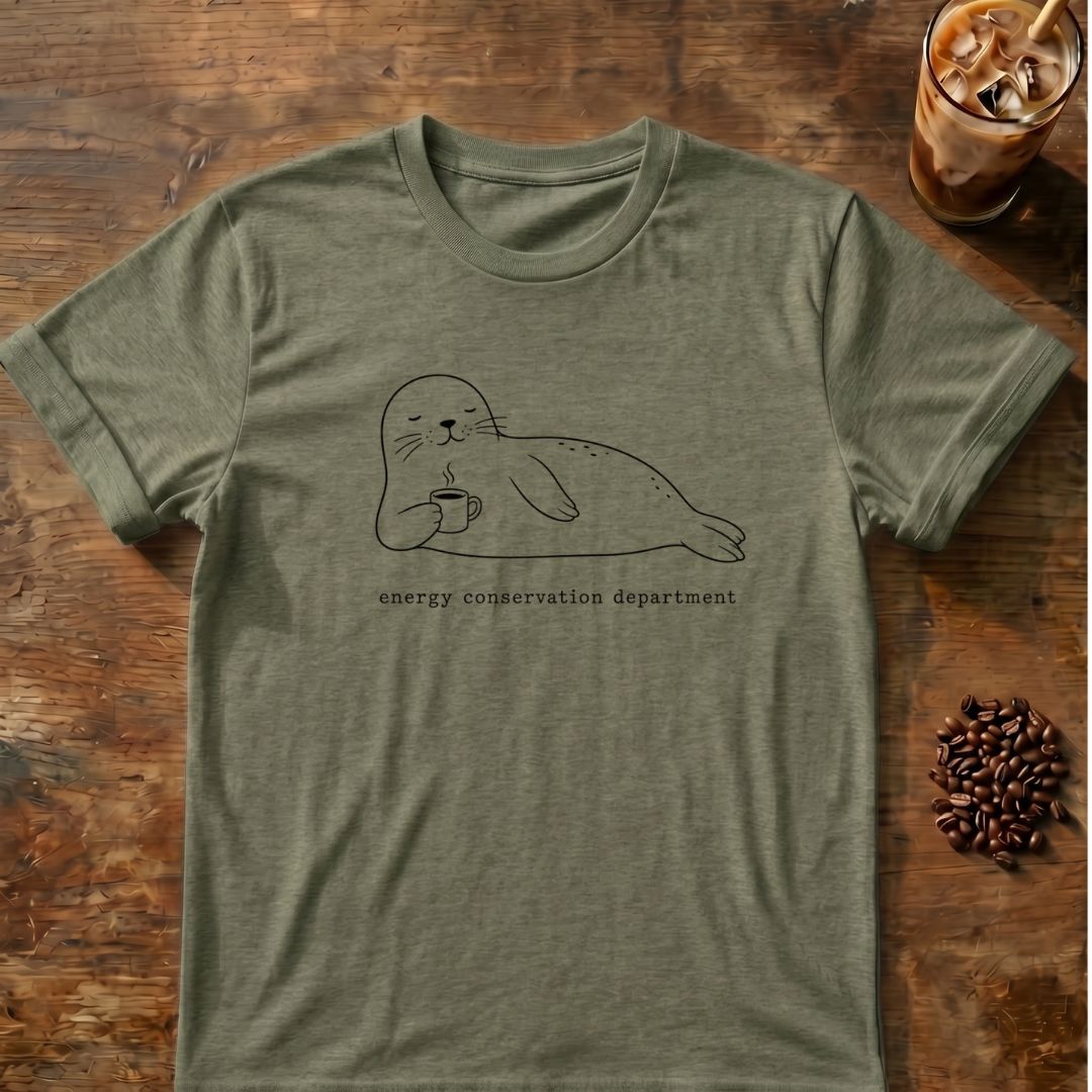 Seal coffee graphic for Cute Minimal Seal on heather-military-green T-shirt