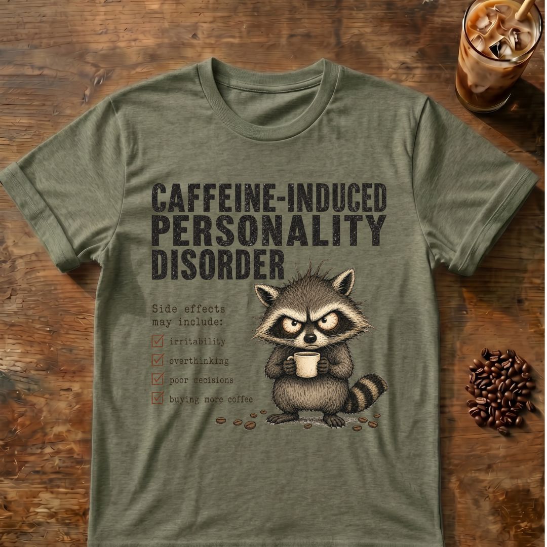 Caffeine-Induced Personality Disorder Racoon T-Shirt
