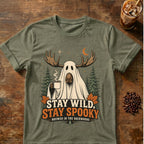 Moose coffee graphic for Stay Wild Stay Spooky Moose on heather-military-green T-shirt