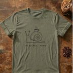 Snail coffee graphic for Minimal Snail with Coffee on heather-military-green T-shirt