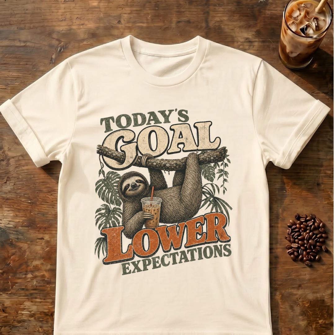 Today's Goal: Lower Expectations Funny Sloth Coffee T-Shirt