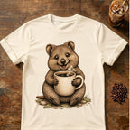 Quokka coffee graphic on a Natural T-shirt