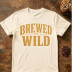 Coffee graphic for Brewed Wild Text on natural T-shirt