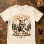 Opossum coffee graphic for Graveyard Coffee Run Opossum on natural T-shirt