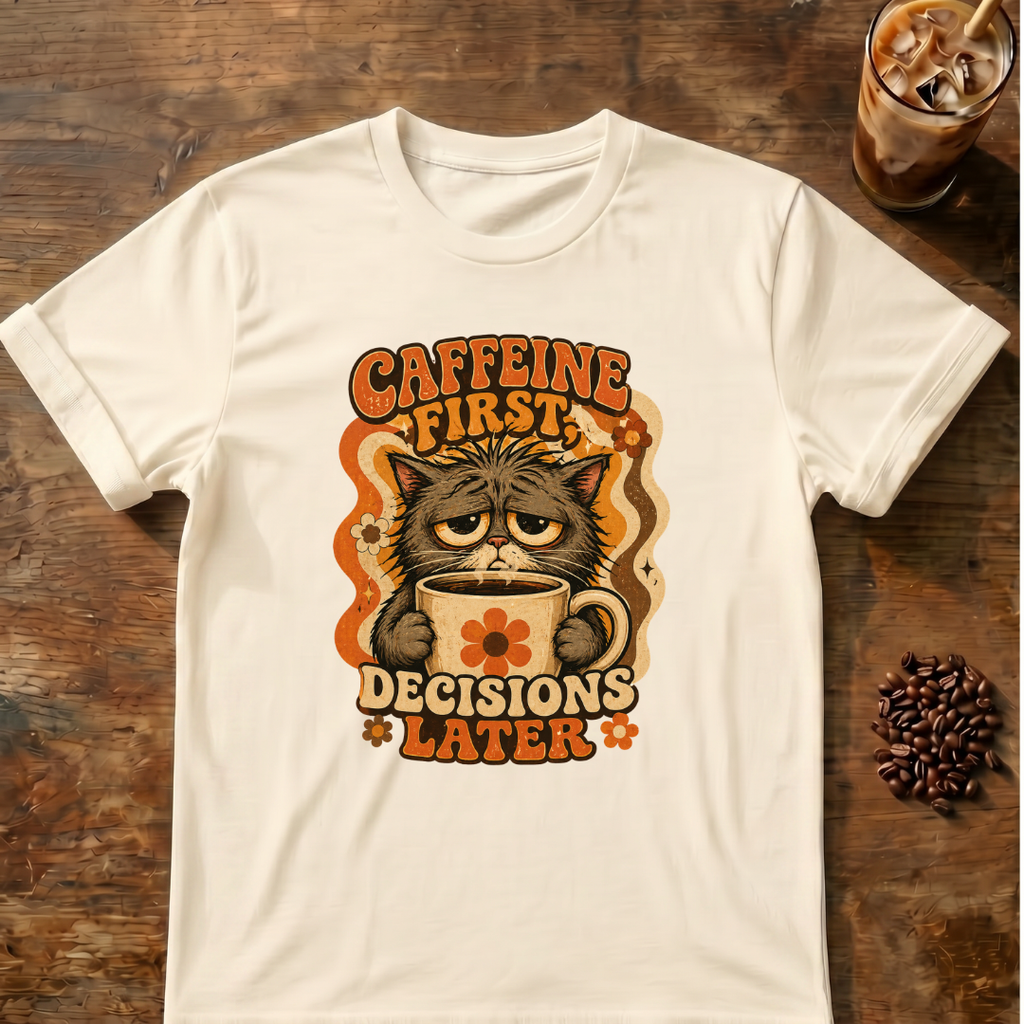 Caffeine First Cat T-Shirt