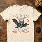 Bat coffee graphic for No Rest Bat on natural T-shirt