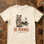 Quokka coffee graphic for Be Normal Quokka on natural T-shirt