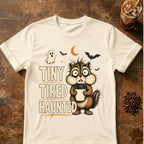 Chipmunk coffee graphic for Tiny Tired Haunted Chipmunk on natural T-shirt