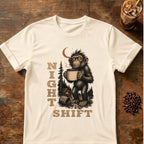 Monkey coffee graphic for Night Shift Monkey on natural T-shirt