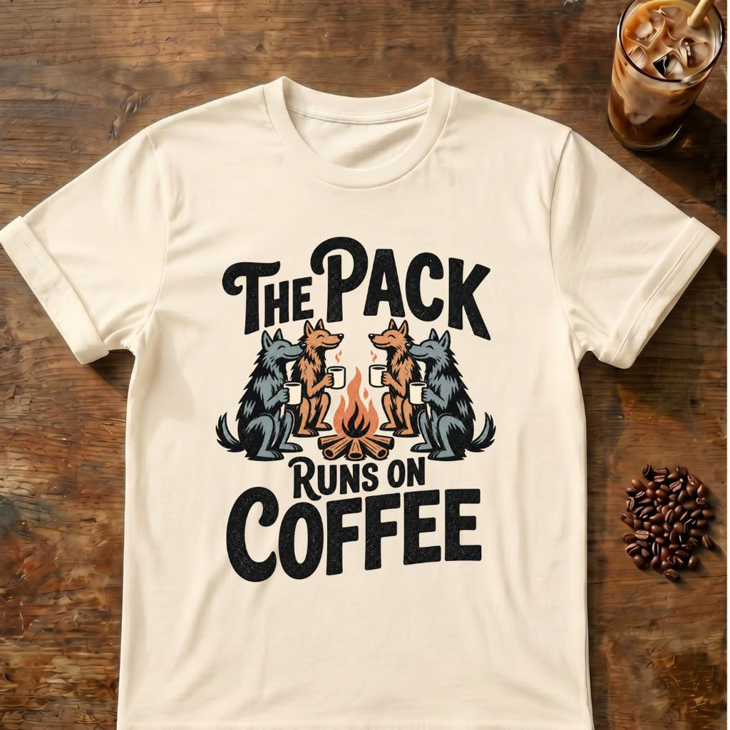 Pack Runs on Coffee graphic on a Natural T-shirt