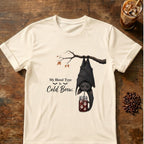 Bat coffee graphic for My Blood Type Is Cold Brew Bat on natural T-shirt