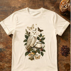 Butterfly coffee graphic for Snowy Owl Coffee Botanical on natural T-shirt