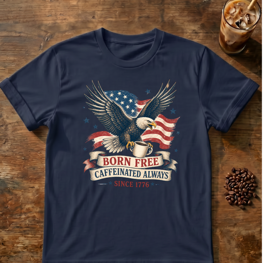 Born Free, Caffeinated Always Patriotic T‑Shirt