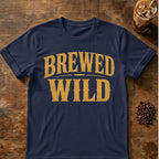 Coffee graphic for Brewed Wild Text on navy T-shirt