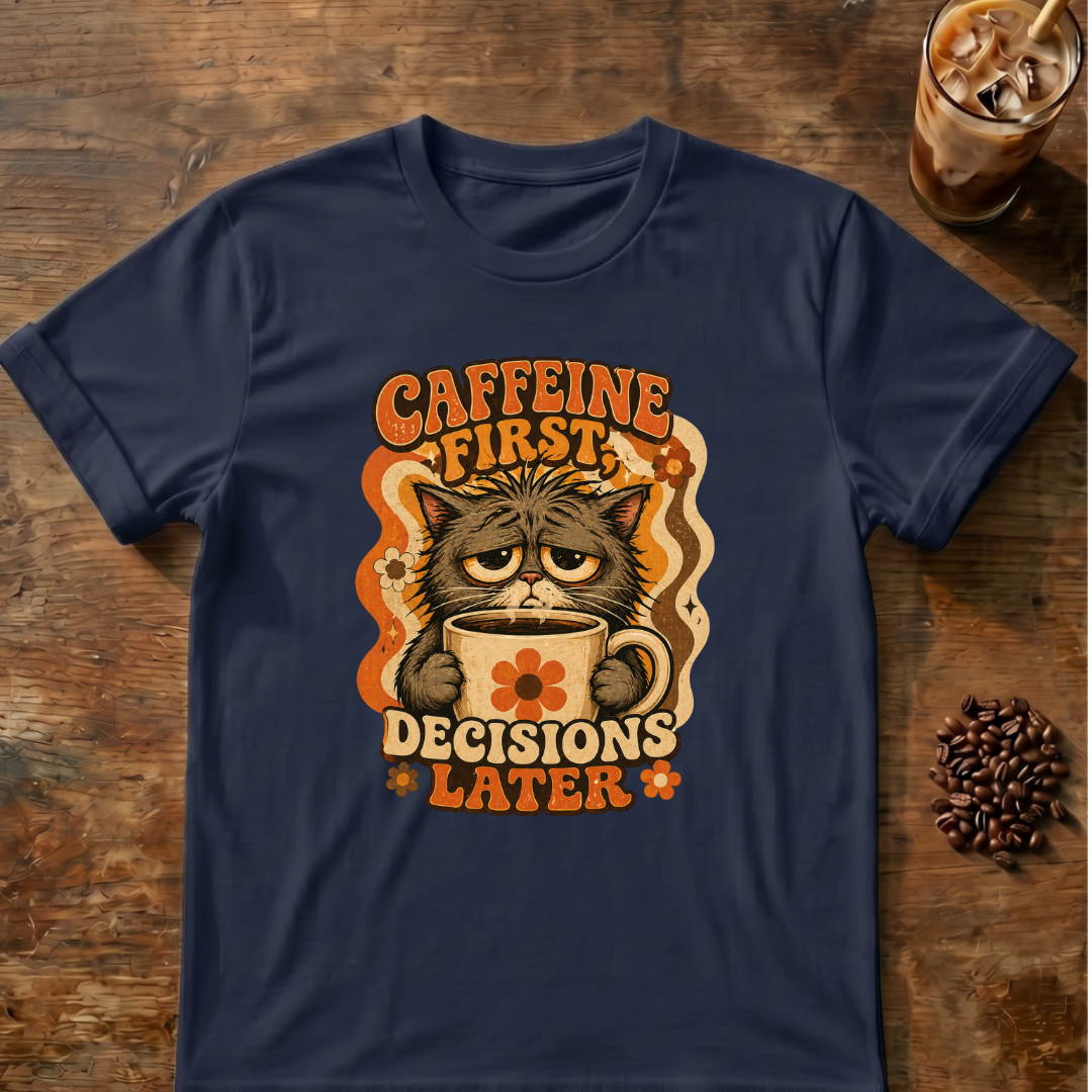 Caffeine First Cat T-Shirt