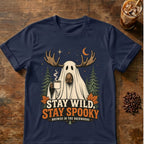 Moose coffee graphic for Stay Wild Stay Spooky Moose on navy T-shirt